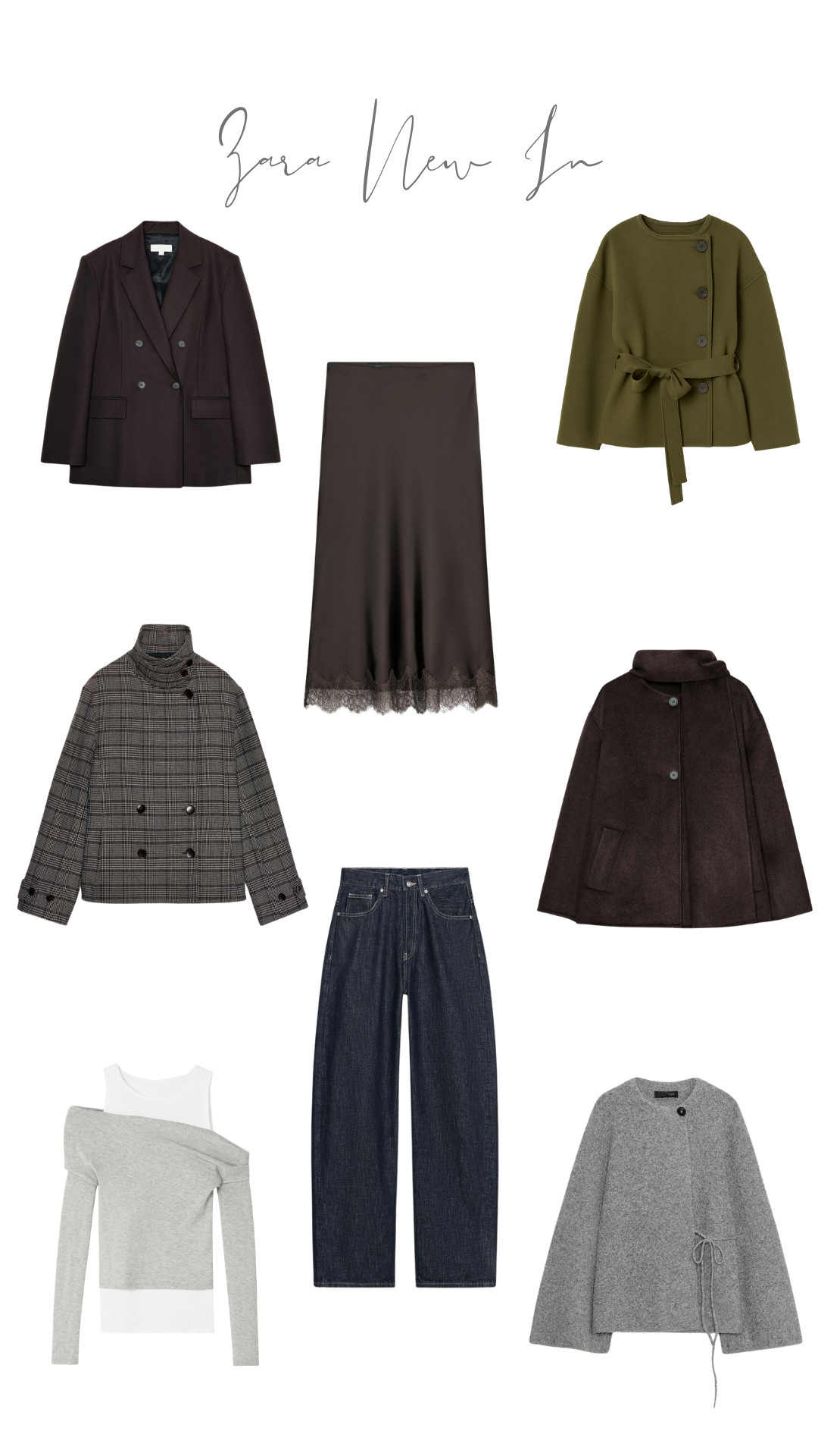 Knit Kimono Coat, Short Wool Coat, Asymmetric Top, Checked Double-Breasted Blazer, Lace Satin Midi Skirt, High-Waist Jeans, Short Knit Coat, Double-Breasted Blazer, Zara New In 

 #LTKuk #LTKautumn #LTKstyletip