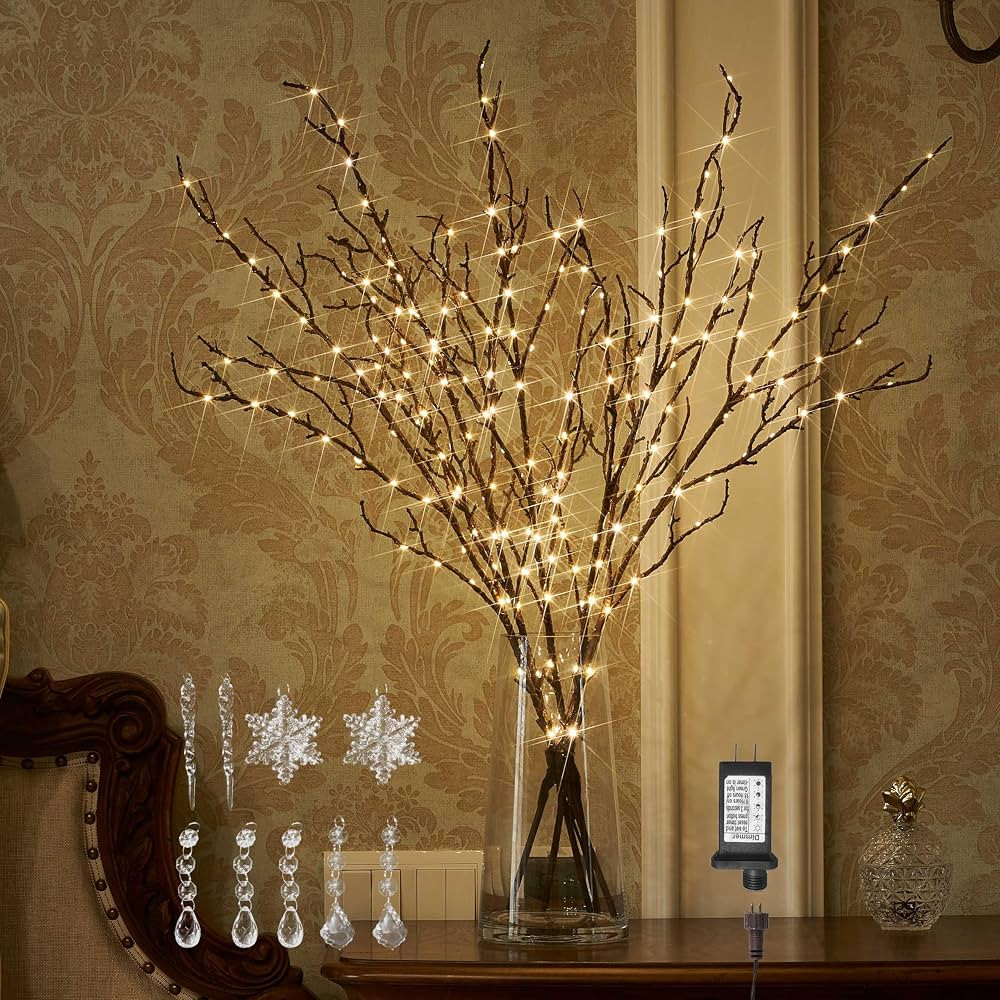 BAOLITVINE Lighted Branches Brown 32IN 200 Warm White Fairy Lights, Lighted Willow Branches with ... | Amazon (US)