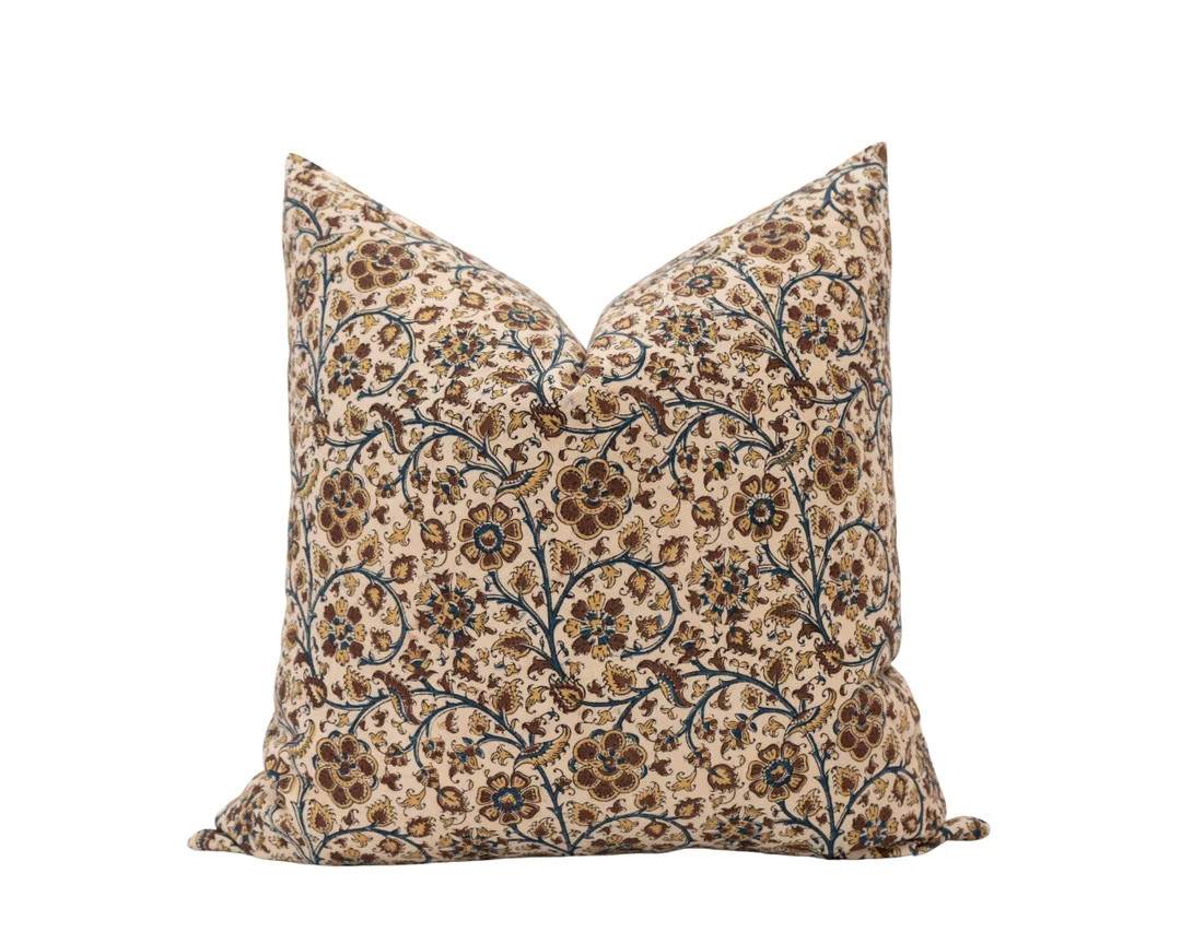 SUNNI  Brown Floral Pillow Cover Brown Block Print Pillow - Etsy | Etsy (US)