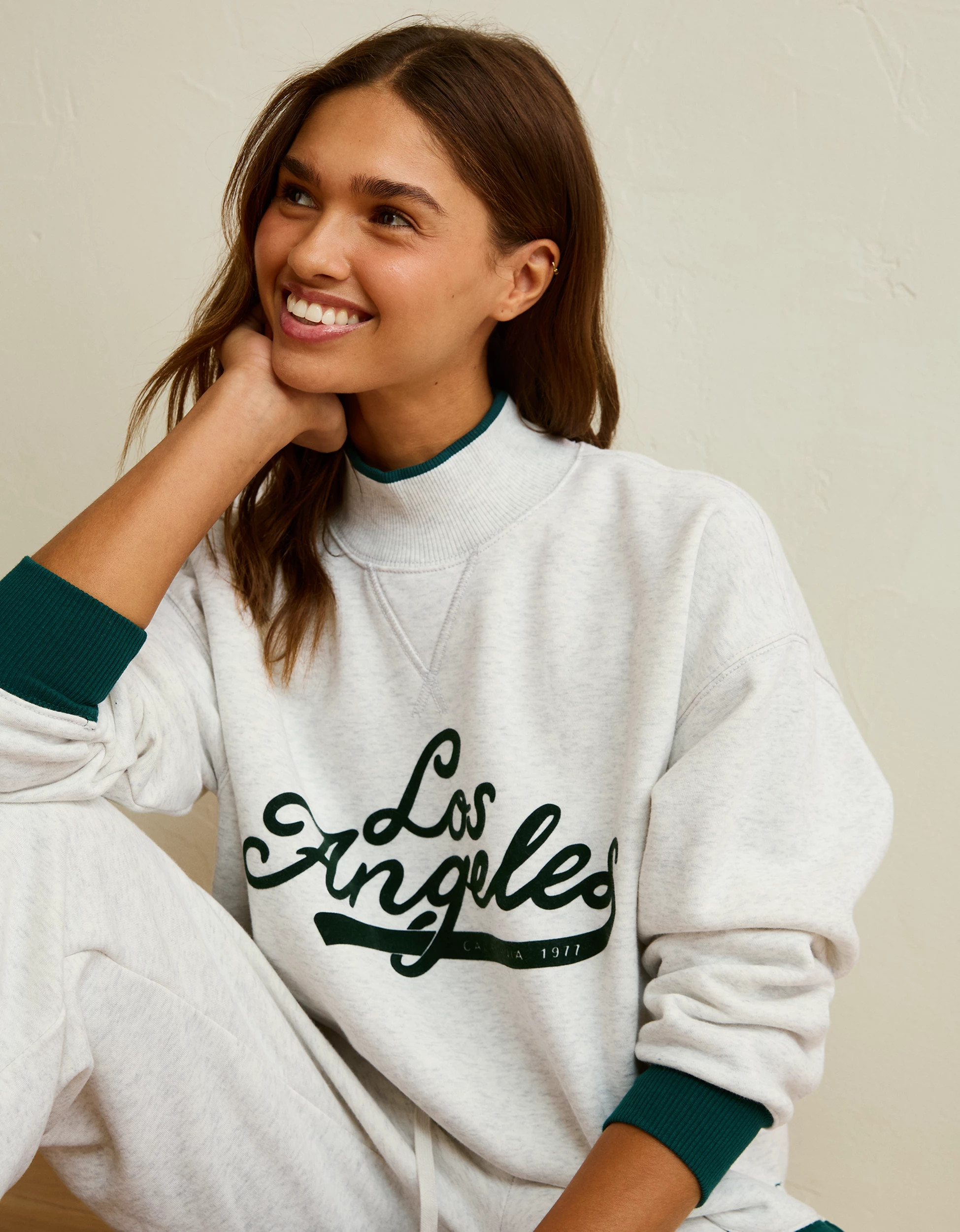 New AE Everyday Luxe Mock Neck Sweatshirt | American Eagle Outfitters (US & CA)