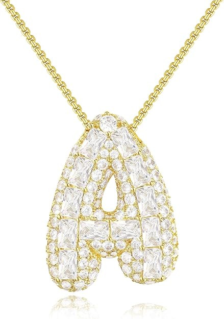 KissYan Bubble Initial Necklace, 14K Gold Plated Balloon Letter Box Chain Necklace, Dainty Inlaid... | Amazon (US)