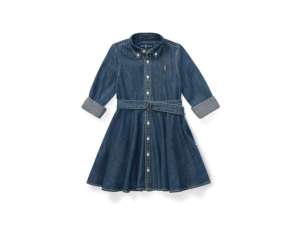 Polo Ralph Lauren Kids Belted Cotton Denim Shirtdress (Toddler/Little Kid) Girl's Clothing Indigo : 5 Little Kid, Denim/Cotton | Zappos