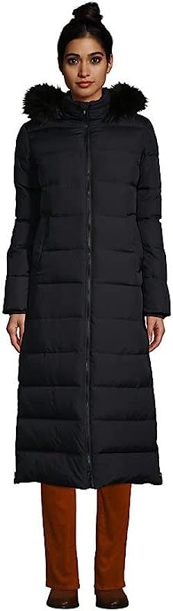 Lands' End Women's Tall Winter Long Down Coat with Faux Fur Hood | Amazon (US)