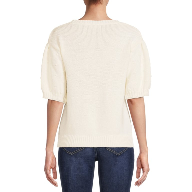 Time and Tru Women's Pullover Cable Sweater with Short Sleeves - Walmart.com | Walmart (US)