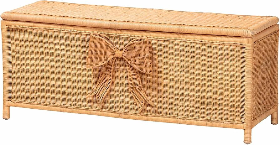 Bali & pari Creusa Natural Rattan Storage Bench with Bow Detail | Amazon (US)