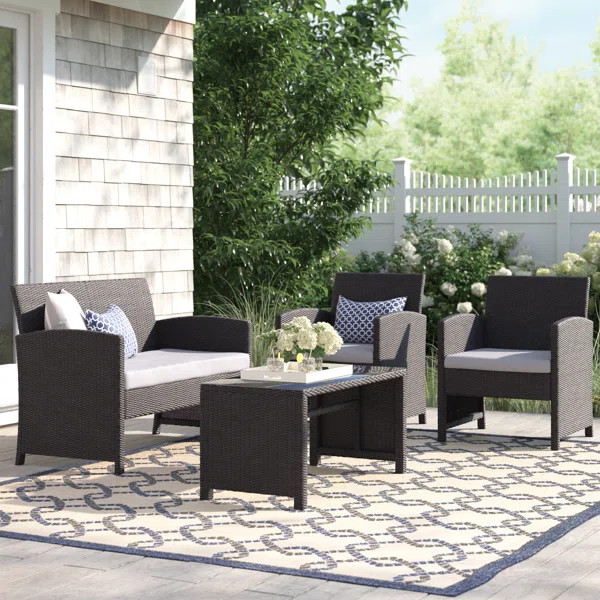 Ebron Wicker/Rattan 4 - Person Seating Group with Cushions | Wayfair North America