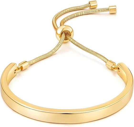 WOWORAMA Dainty Slider Bangle Bracelet for Women, Gold/White-Gold/Rose-Gold | Adjustable Slider B... | Amazon (US)