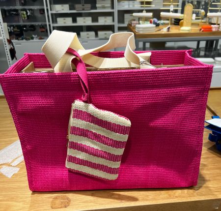 Loving this straw tote bag and the color. It comes with the Ciao zip pouch. It also comes in yellow and stripes. 

#LTKFindsUnder50 #LTKItBag