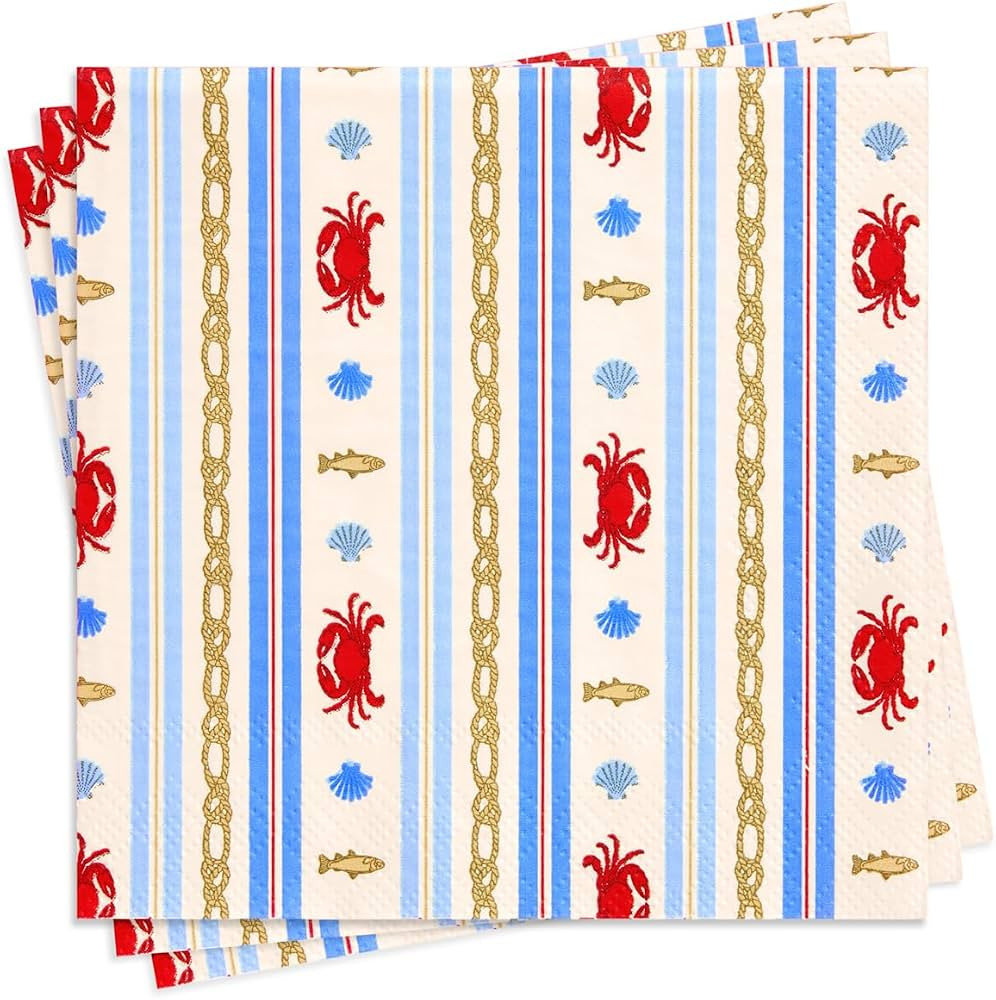 xo, Fetti Nautical Napkin Set - 25 Paper Napkins | Nautical, Coastal, Beach Party, Crab Boil, Sea... | Amazon (US)