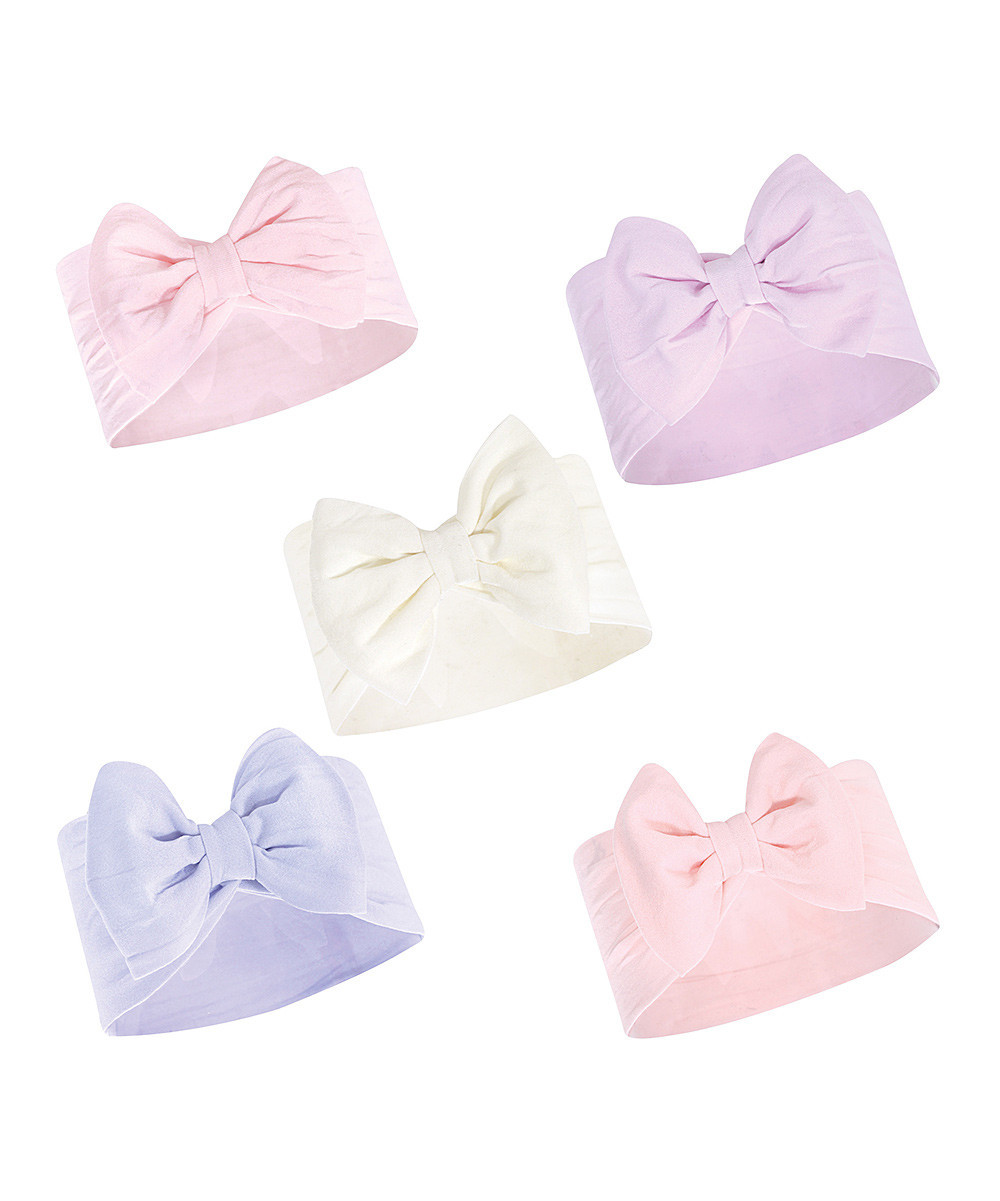 Hudson Baby Girls' Headbands Lilac/Cream - Lilac & Cream Wide Bow Headband - Set of Five | Zulily