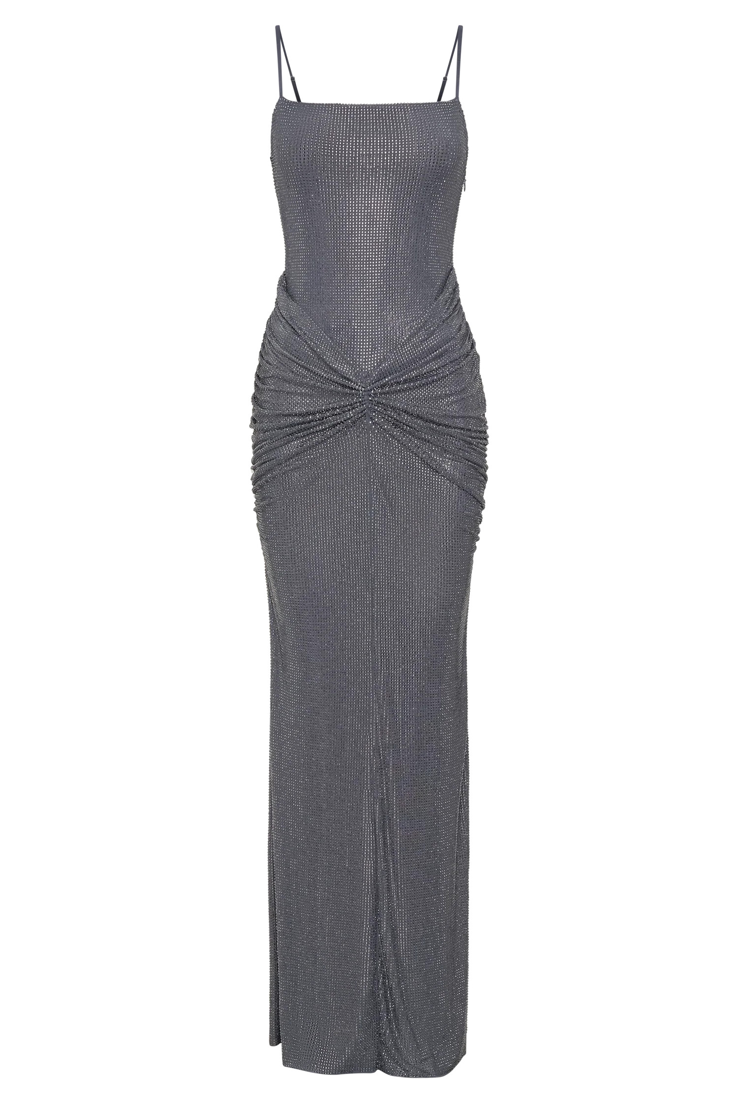 Roisin Diamante Satin Maxi Dress - Gunmetal | MESHKI US