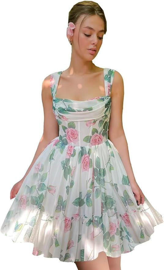 Cute Tulle Floral Print Prom Dress Long Senior Evening Gown for Girls WD109 | Amazon (US)