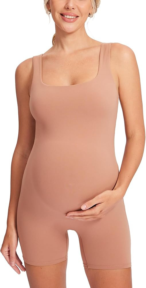 MOMANDA Women' s Maternity Bodysuit Sleeveless Shorts Jumpsuit Square Neck Tank Top for Pregnancy | Amazon (US)
