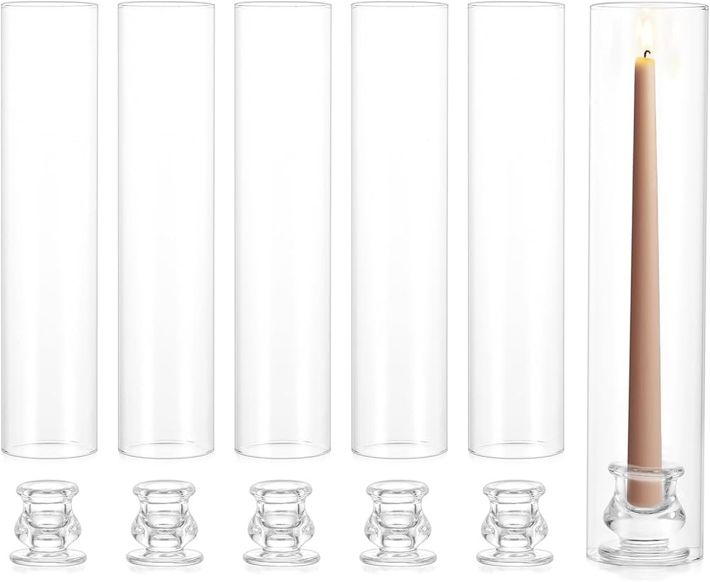 NUPTIO Candle Stick Candle Holder: Set of 6 Glass Hurricane Taper Candleholder - Bulk Candlestick... | Amazon (US)