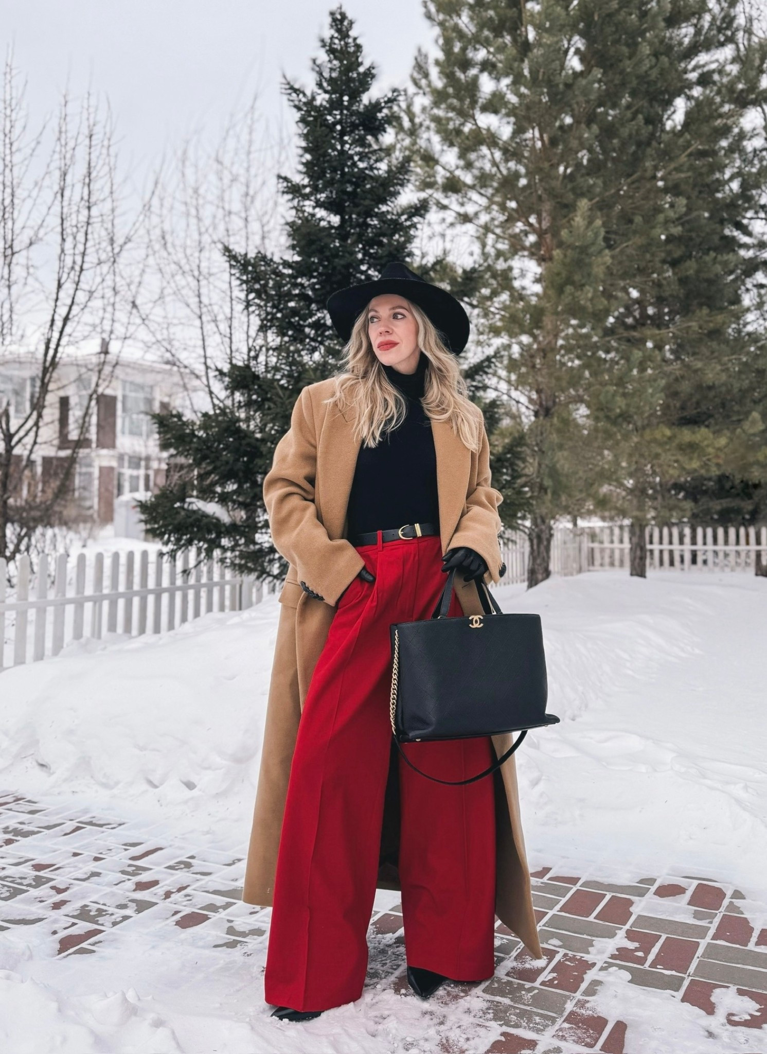 Camel coat, red wide leg pants, Valentine’s Day outfit, black wool hat, camel black and red outfit, winter workwear, style over 40

#LTKWorkwear #LTKOver40 #LTKValentine