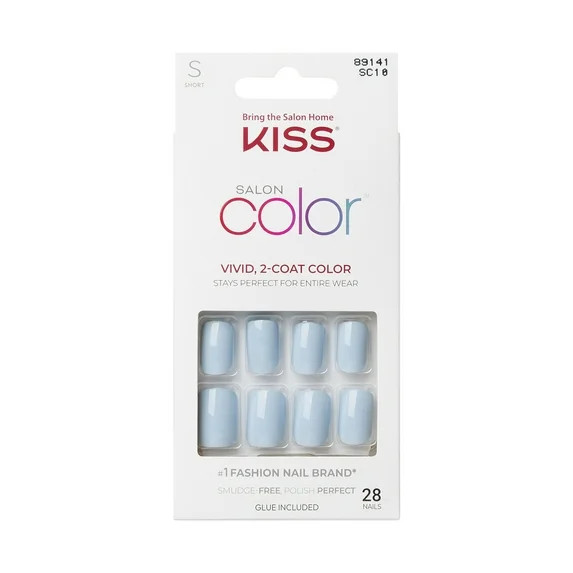 KISS Salon Color Press on Nails, Love Again, Blue, Short Squoval, 28 Count | Walmart (US)