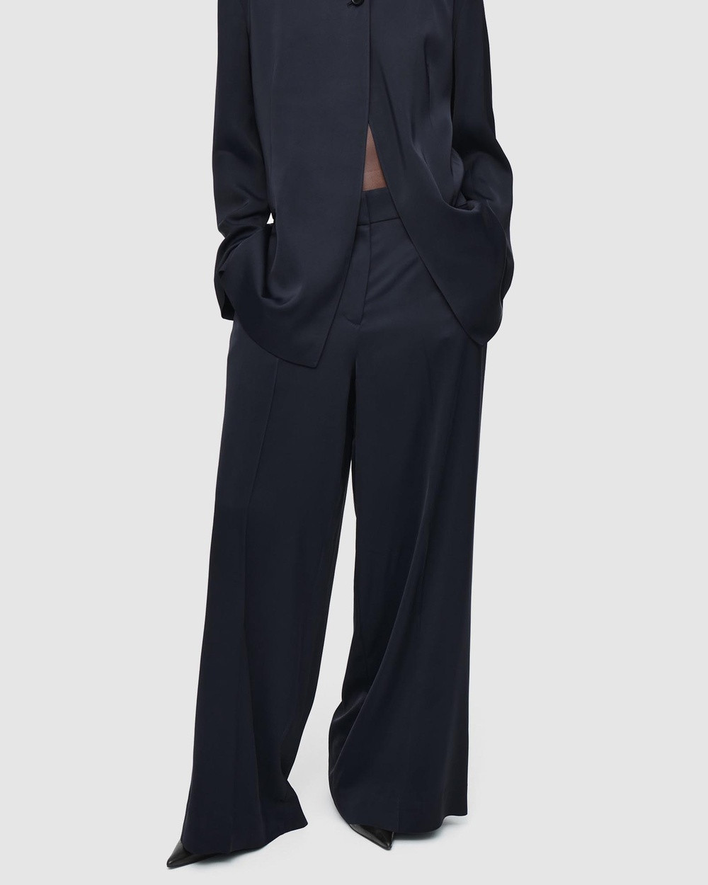 COS - Tailored Satin Wide Leg Trousers - Pants (Blue) Tailored Satin Wide-Leg Trousers | THE ICONIC (AU & NZ)