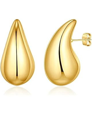 Chunky Gold Hoop Earrings for Women, Lightweight Hollow Open Hoops Waterdrop Tear Drop Earrings, ... | Amazon (US)