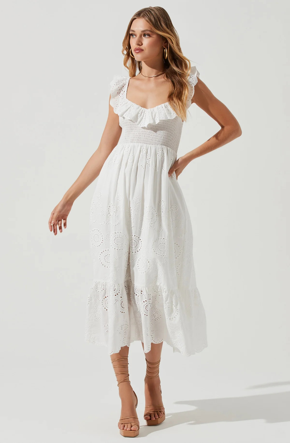 Cottage Eyelet Ruffle Midi Dress | ASTR The Label (US)