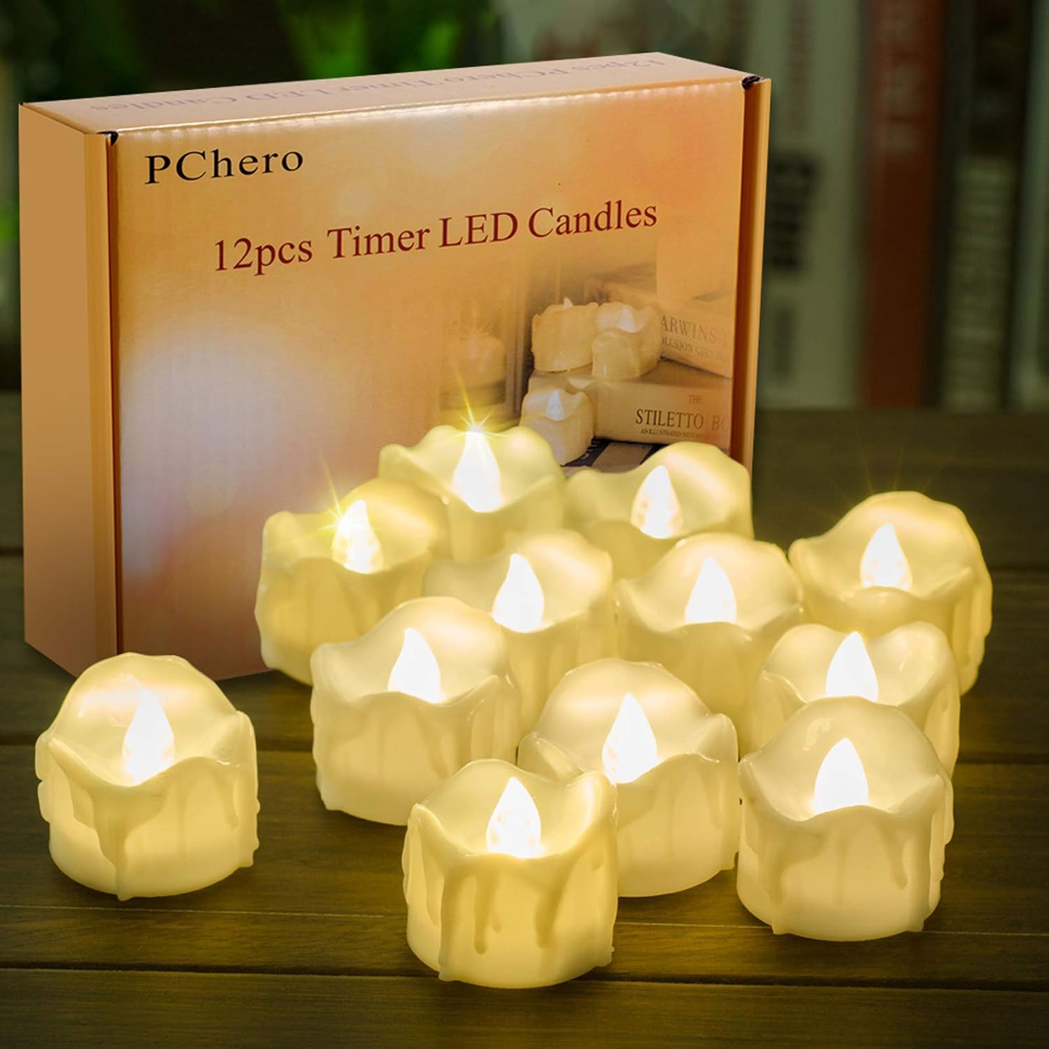 Battery Operated Timer Candles, PChero 12 Packs LED Flameless Votive Tea Lights Candle for Christ... | Amazon (US)