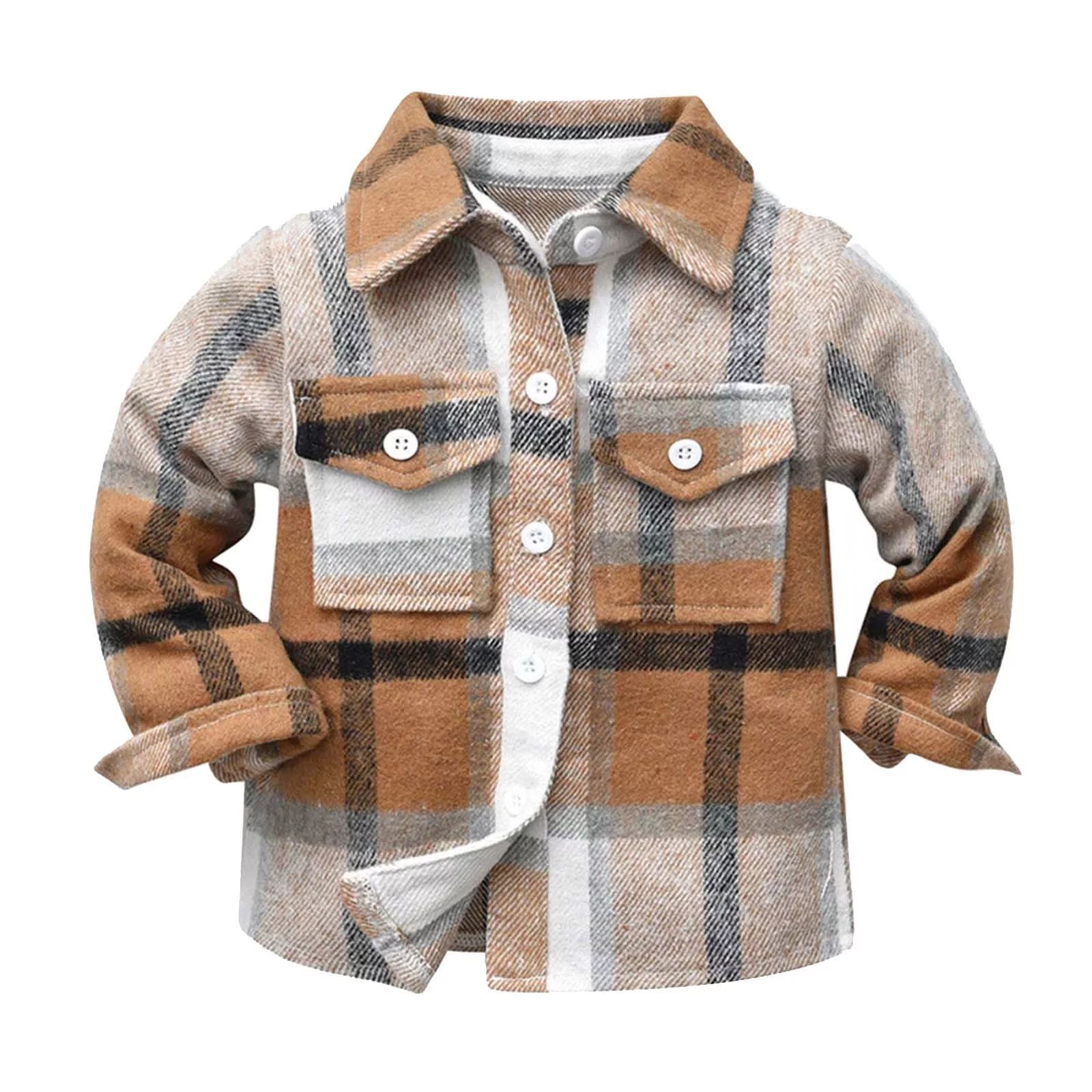Toddler Kids Baby Boys Flannel Plaid Shirt Long Sleeve Lapel Button Down Tops Coat Jacket Outfits... | Walmart (US)