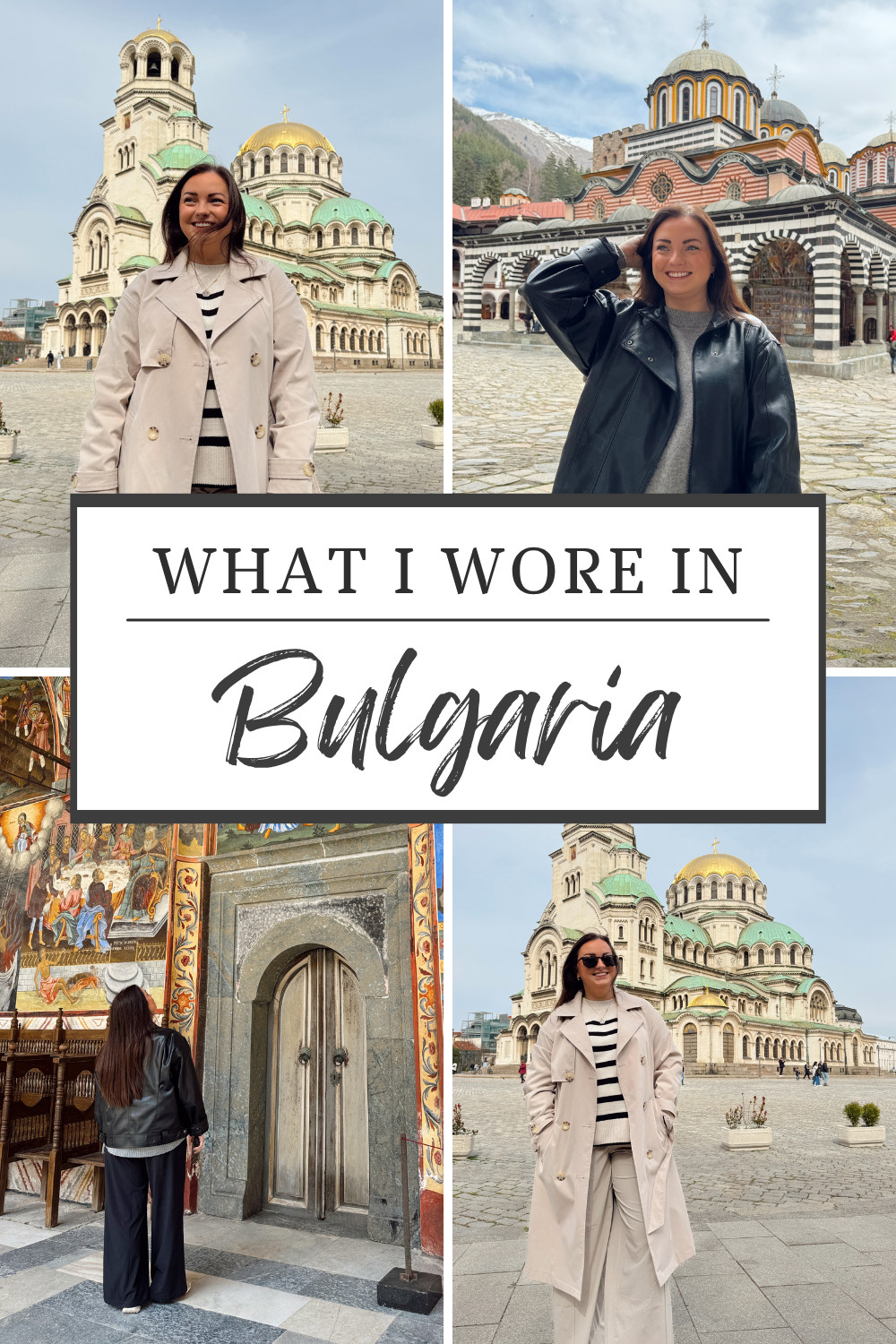 I spent a few days in Bulgaria in April, and these are the outfits I wore! My exact jackets are no longer available, so I've linked some very similar options. All three pants I've linked were ones I packed on my trip and I LOVE them all. Finally, there's the shoes - these Nike shoes have been to 16+ countries with me and they never let me down. Plus, they're waterproof!!  

 