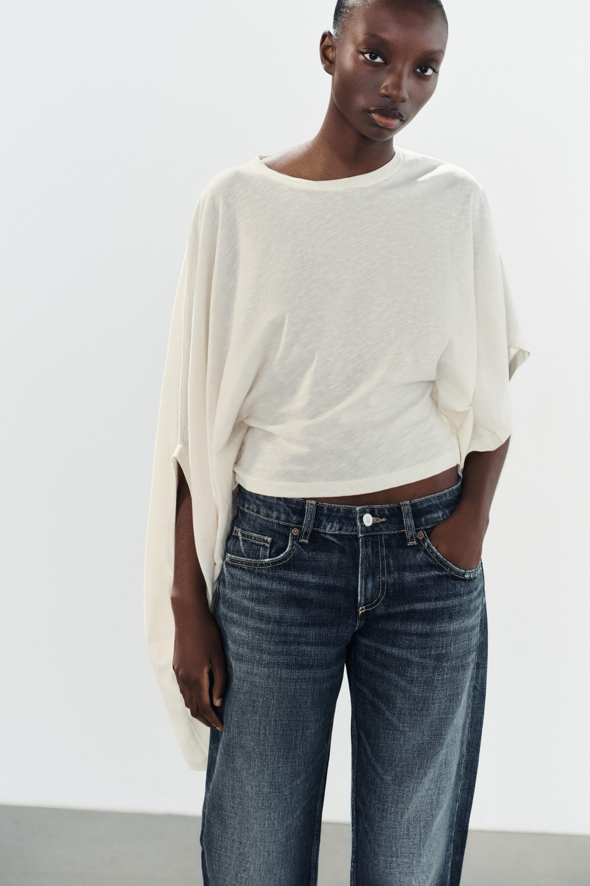 Zara - Asymmetric Cape T-Shirt - Ecru - L - Woman | Zara US