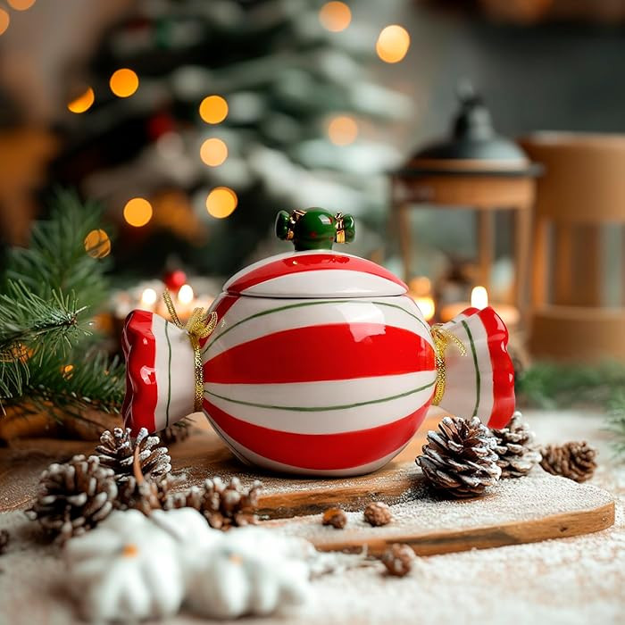 Christmas Candy Jar with Lid,Kitchen Decorative Ceramic Canisters for Food,Xsmas Decor Coffee Coo... | Amazon (US)