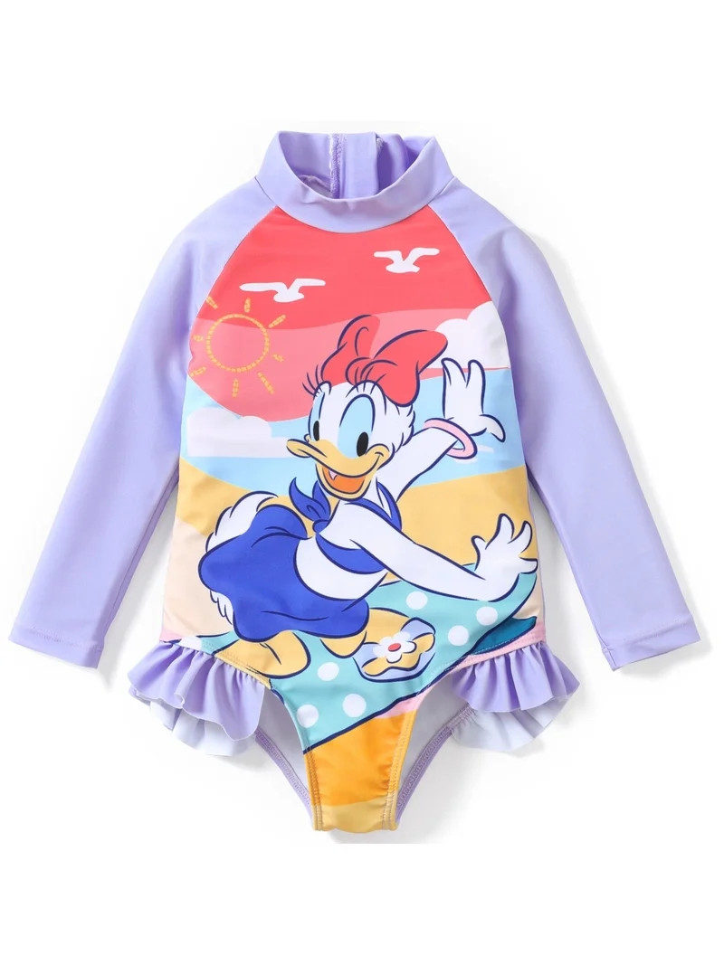 Disney Toddler Girls Swimsuit Minnie Mouse Rash Guard Graphic Bathing Suits Purple Kids 8-9T | Walmart (US)