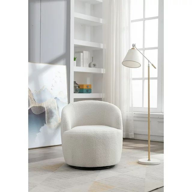 Swivel Barrel Chair, Modern Teddy Fabric Upholstered Accent Club Armchair with Metal Swivel Ring,... | Walmart (US)