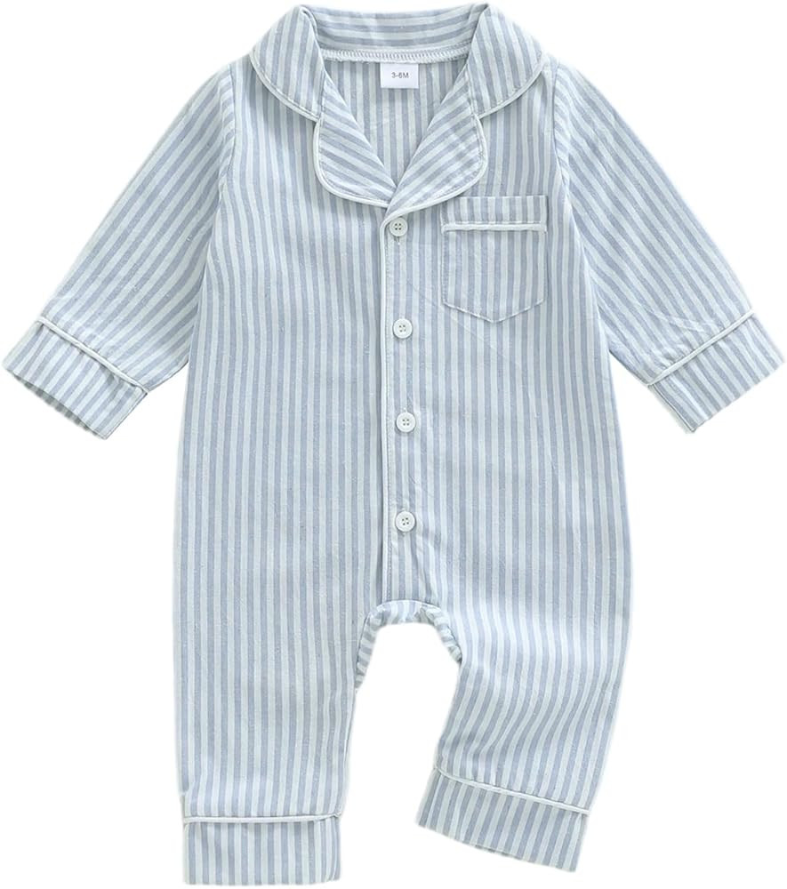 Kuriozud Baby Girl Boy Romper Pajamas Fall Winter Long Sleeve Button Down Pjs Newborn Infant Lape... | Amazon (US)