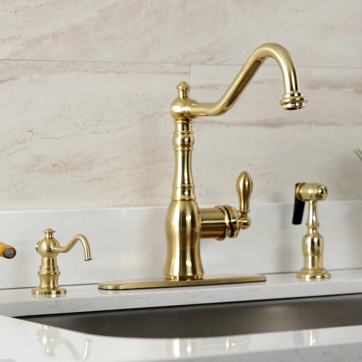 Kingston Brass American Classic Single-Handle 2-or-4 Hole Deck Mount Kitchen Faucet with Brass Sp... | Wayfair North America