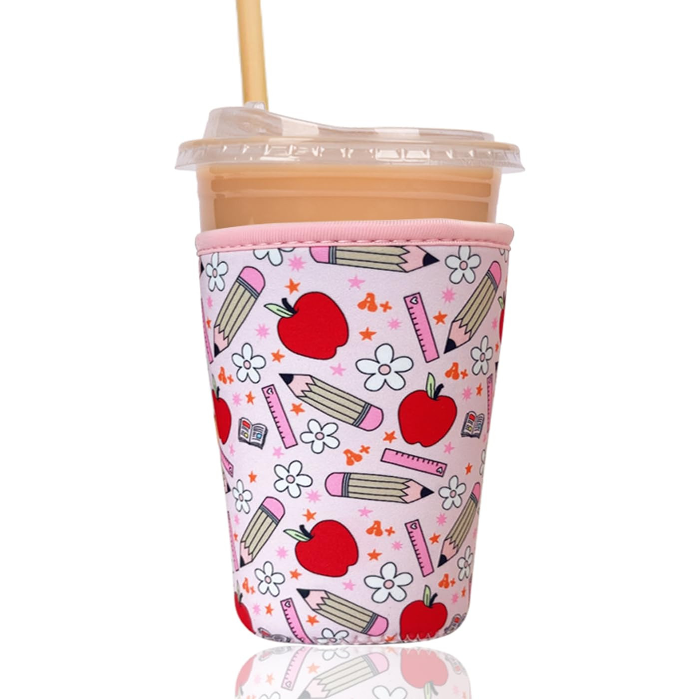 Reusable Insulated Sleeve for Iced Coffee Cup, Coffee Neoprene Sleeve for Cold & Hot Drinks, Beverage Holder for Iced Coffee (Teacher Treasure, Medium: 22-24oz) | Amazon (US)
