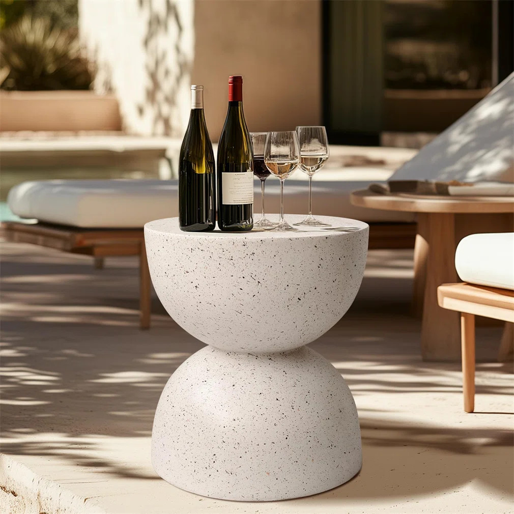 Outdoor Patio Table Round Concrete Accent Table With Speckled Design For Garden | Wayfair North America