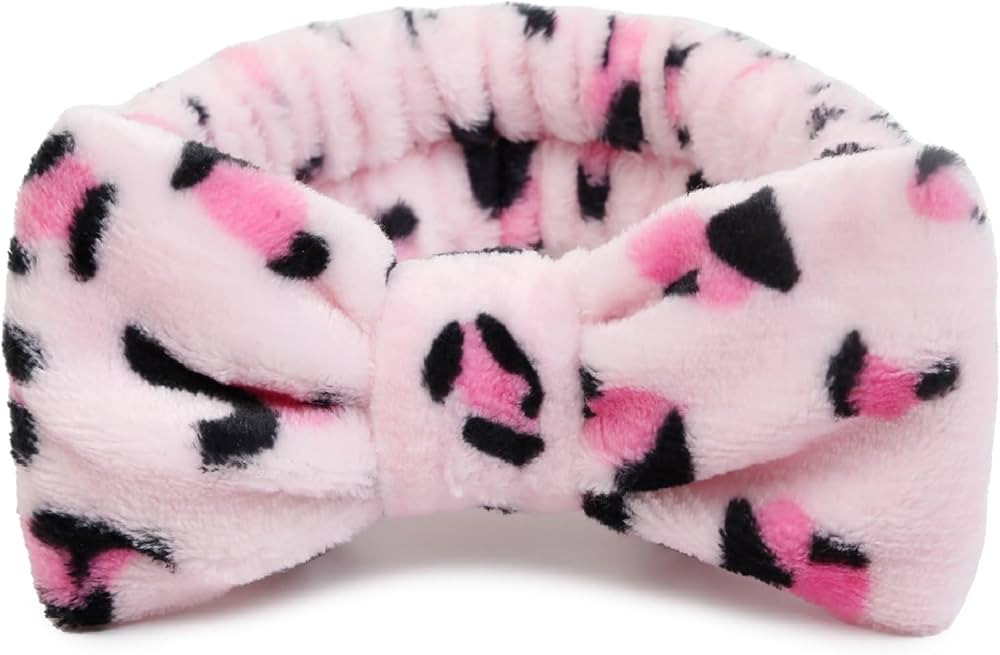 Huachi Pink Leopard Soft Microfiber Spa Headbands for Women Washing Face, Cute Skincare Headband ... | Amazon (US)