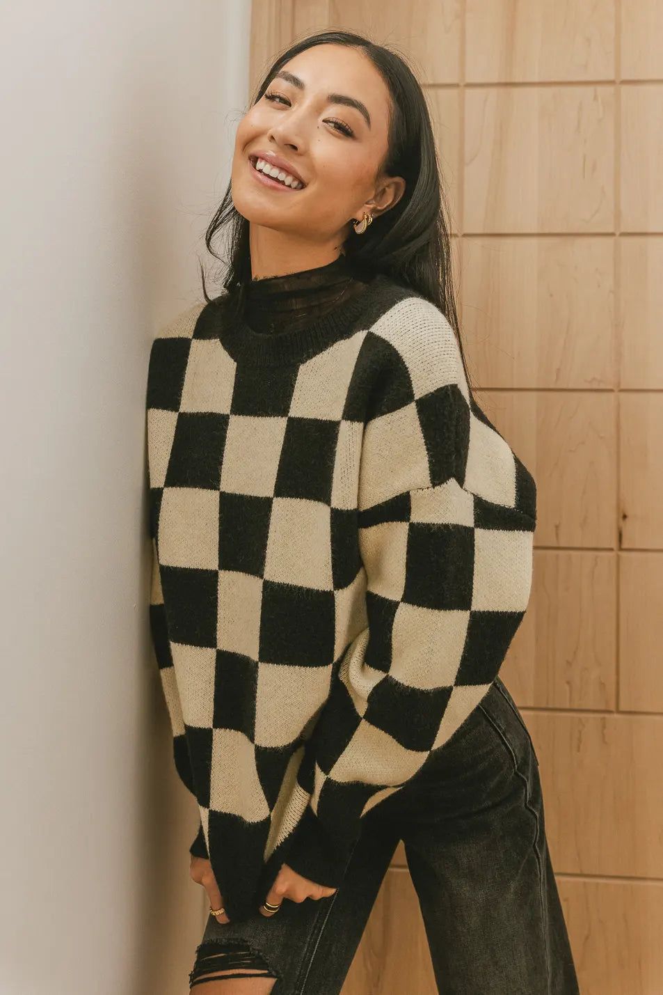 PREORDER - Angela Checkered Sweater in Black | Bohme