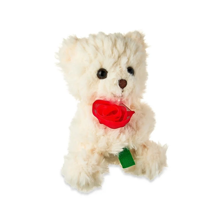 Valentine's Day Cream Bear Stuffed Animal Holding a Rose, 7 in, by Way To Celebrate | Walmart (US)