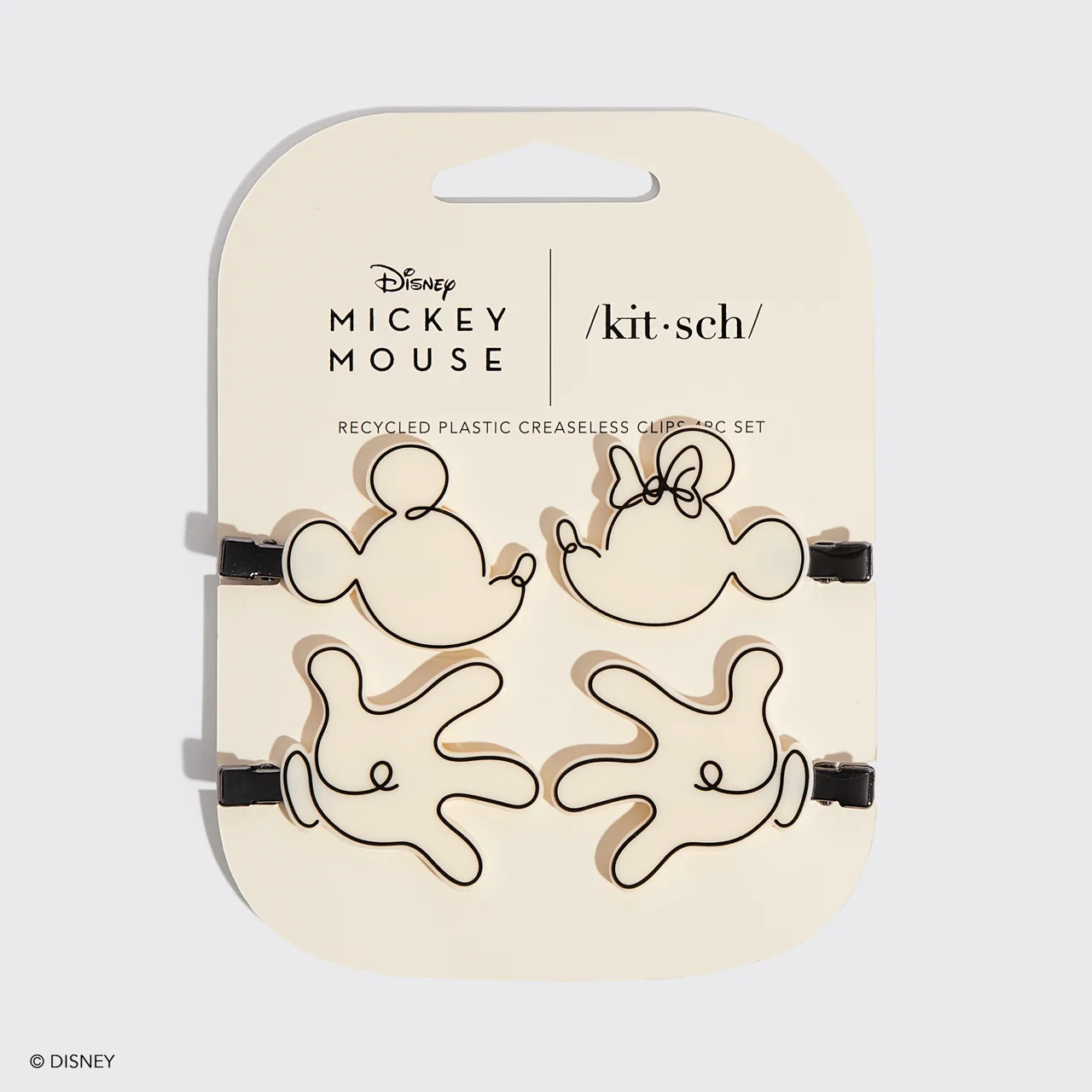 Kitsch & Mickey and Minnie Recycled Plastic Creaseless Clips 4pc Set- Cream | Kitsch