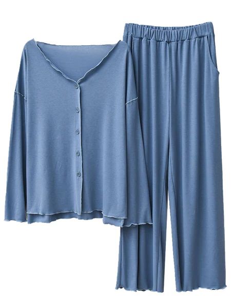 'Jillian' V Neck Button Down PJ Set (4 Colors) | Goodnight Macaroon