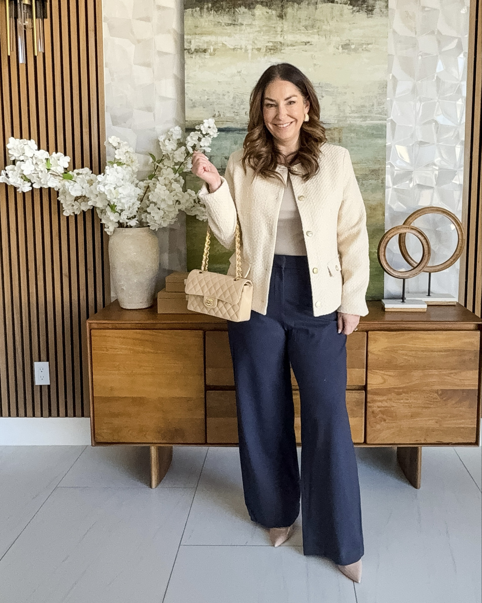 Quince Early Spring Transition Workwear Outfit | Wearing Pants size up, 14 // Jacket tts, L // Layering Tee tts, L 

 

#LTKOver40 #LTKMidsize #LTKWorkwear
