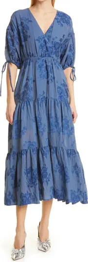 Zilda Floral Puff Sleeve Faux Wrap Midi Dress | Nordstrom