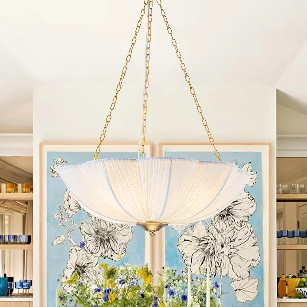 4 - Light Pleated Scalloped Fabric Bowl Pendant Light | Wayfair North America