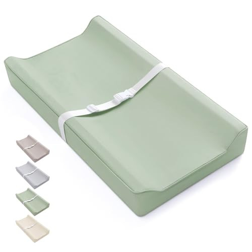 Blissful Diary Vegan Leather Baby Changing Pad with Waterproof & Wipe-Clean PU Cover, Standard Size Cozy Diaper Changing Pad for Dresser and Table, Light Green | Amazon (US)