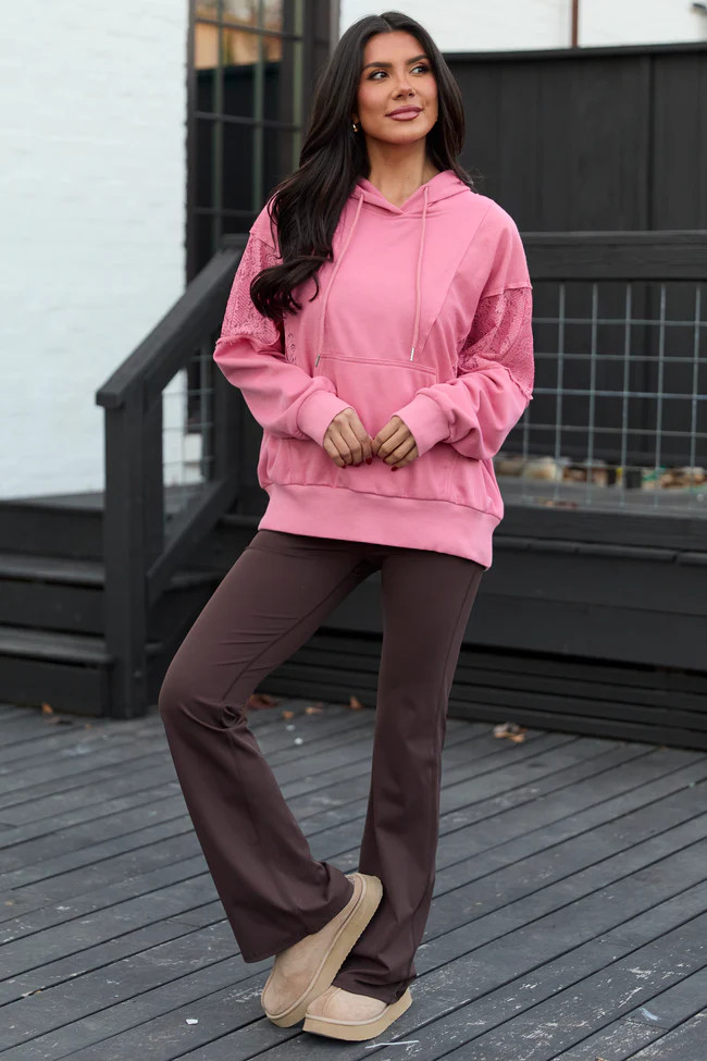 Emerson Mauve Lace Patchwork Hoodie | Pink Lily