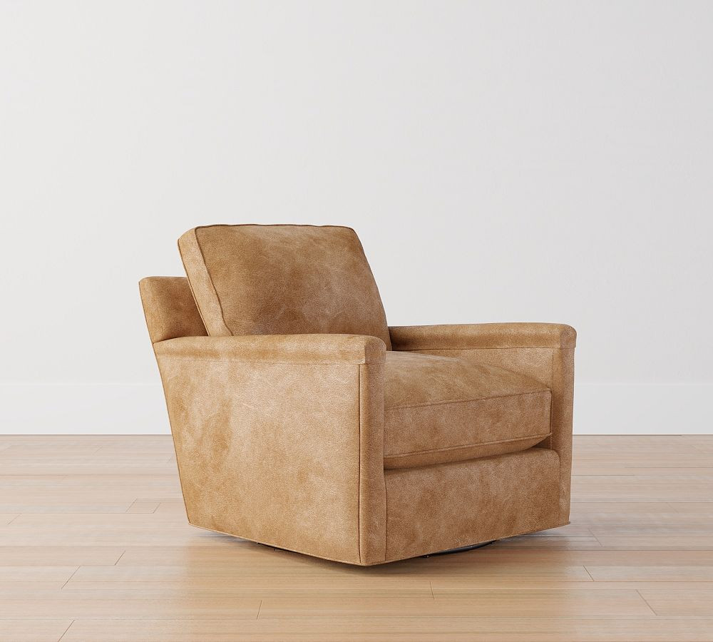 Tyler Square Arm Leather Swivel Chair | Pottery Barn (US)