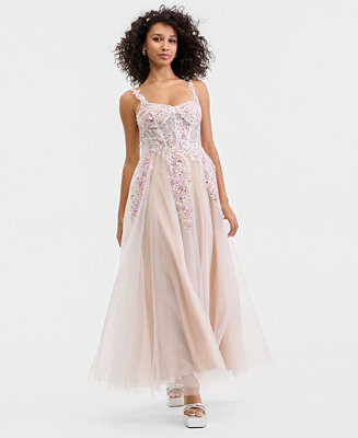 Juniors' 3D-Floral Illusion-Bodice Gown | Macy's