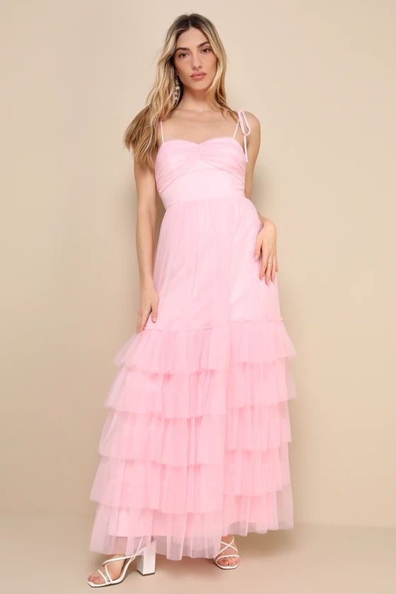 Endlessly Darling Pink Mesh Tiered Tie-Strap Maxi Dress | Lulus