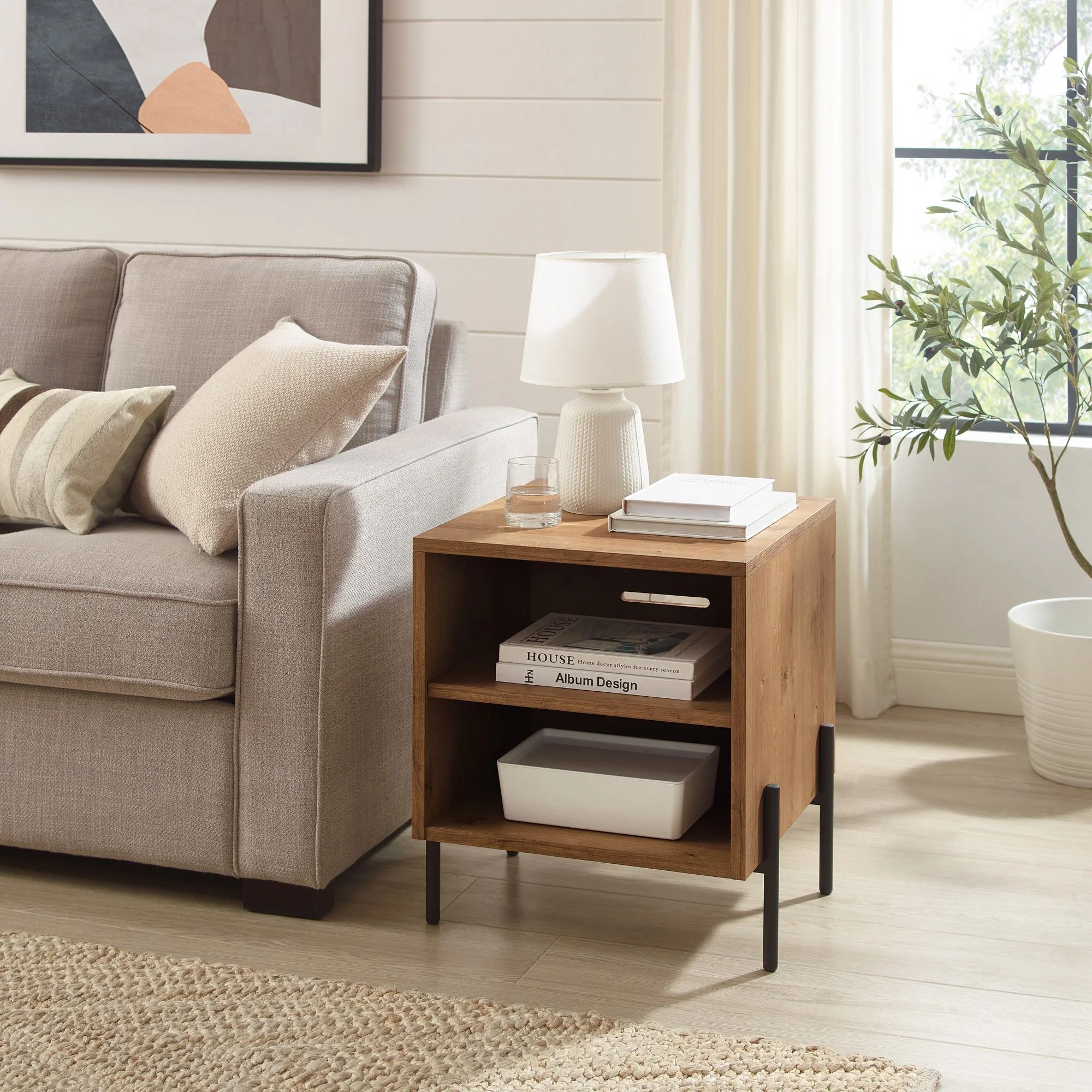 Gap Home 19" Modern Side Table with Cable Management Cradle, English Oak - Walmart.com | Walmart (US)