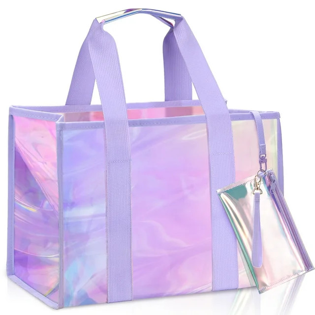 Gocvo Foldable Large Beach Bag for Women Iridescent Clear Beach Tote Bag Waterproof Beach Bag for... | Walmart (US)