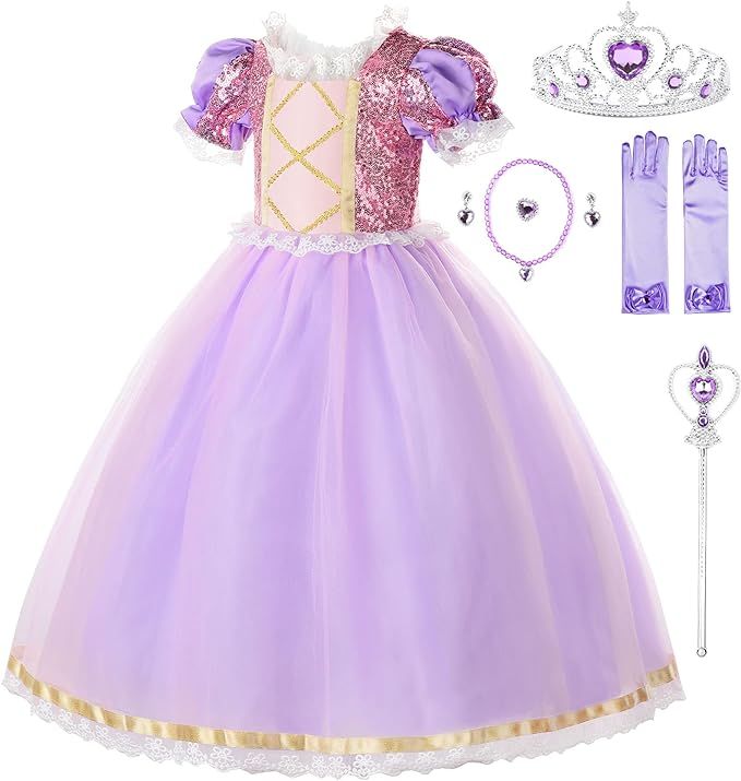 JerrisApparel Girls Princess Costume Birthday Party Cosplay Purple Dress with Accessories | Amazon (US)